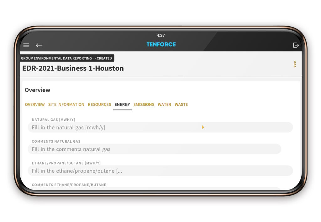 Screenshot of the environmnental management dashboard from TenForce.