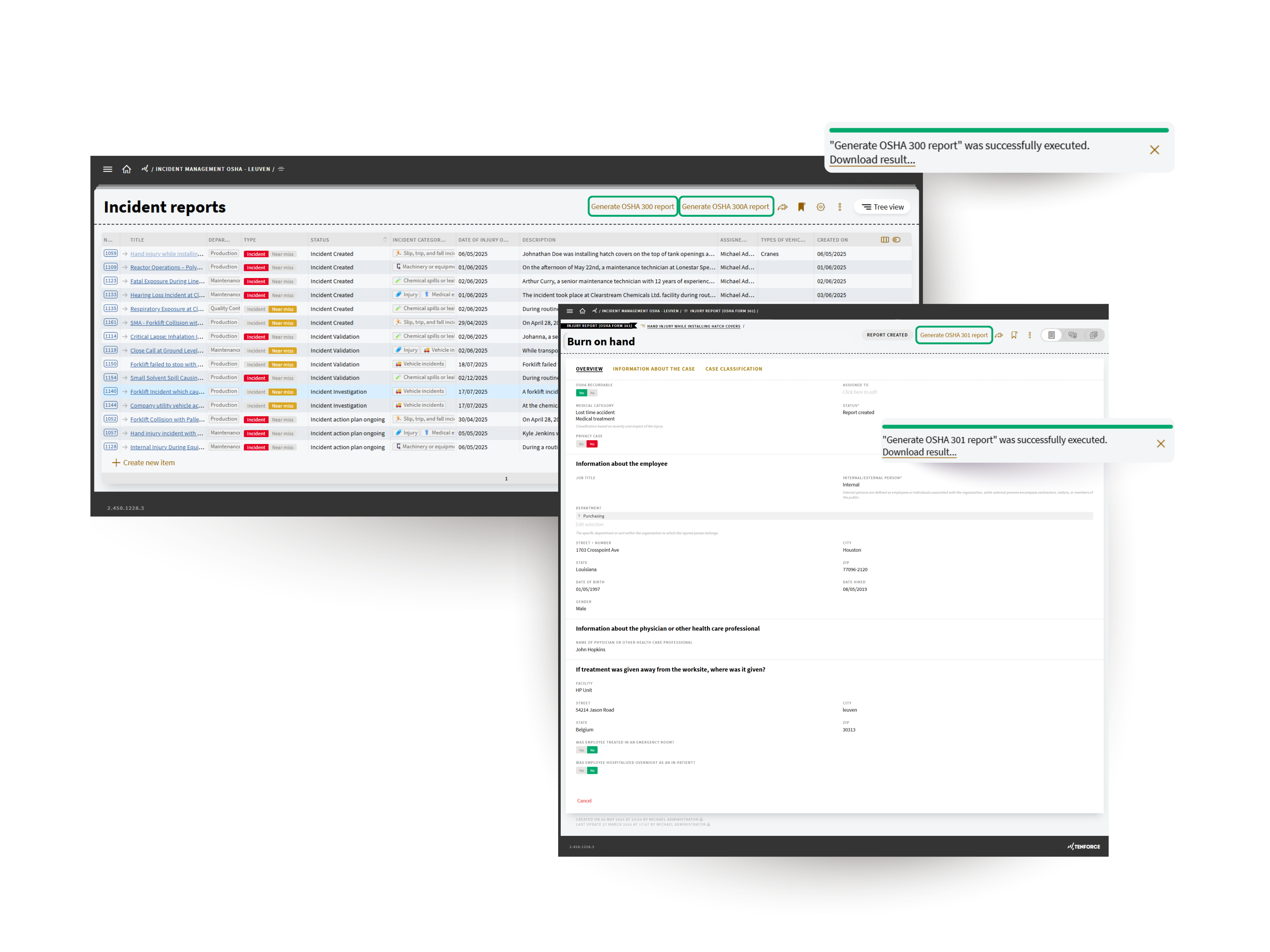 TenForce Incident Management is set up to make OSHA reporting a natural part of the incident investigation process.