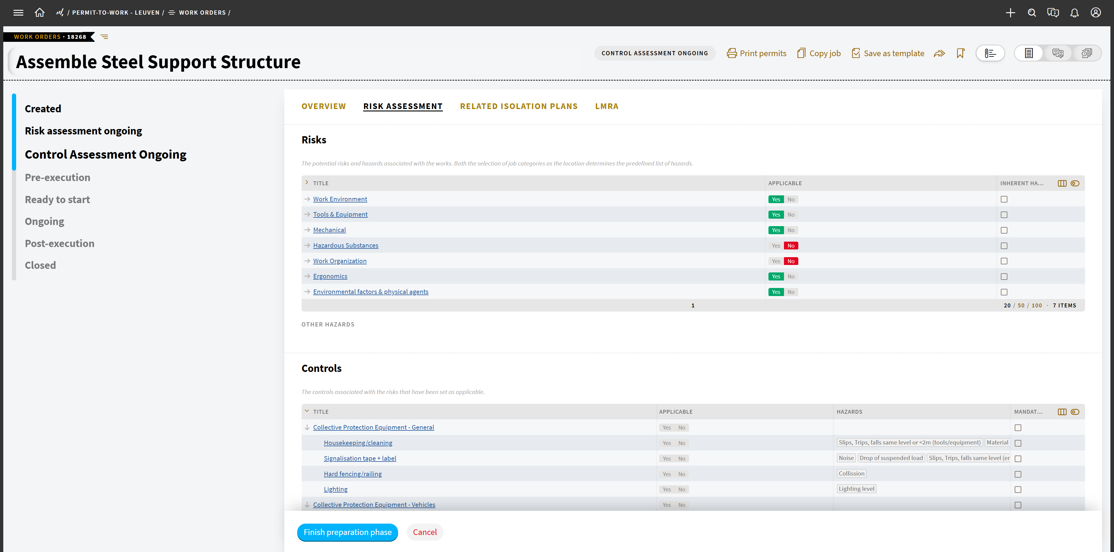 Screenshot showing how to use the Flow Panel in Permit to Work